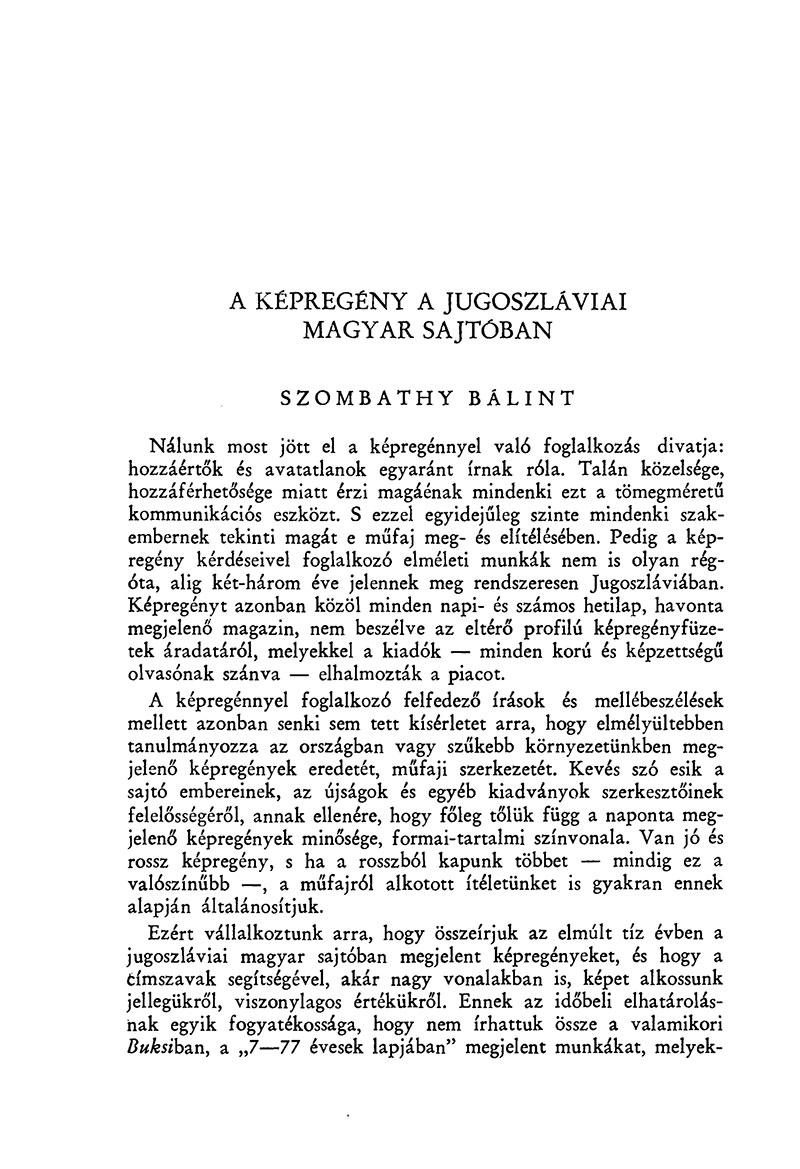 A képregény a jugoszláviai magyar sajtóban